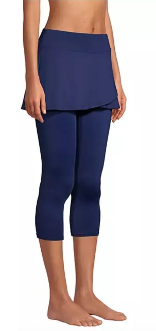 Lands' End Swim Skirt Capri Legging bottoms navy blue modest full coverage M NEW